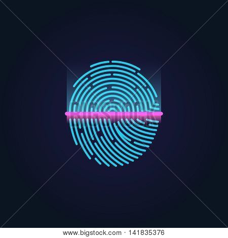 Fingerprint electronic scanning, identification system vector illustration. Sensor scanning fingerprint and human pattern fingerprint for security