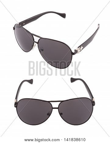 sun glasses set isolated over the white background from different sides.
