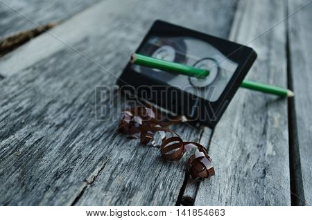 Pencil tool to rewind the tape cassettes