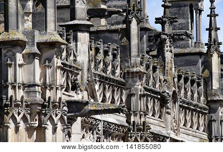 Poissy France - august 6 2016 : the historical collegiate church where the king Saint Louis was baptised