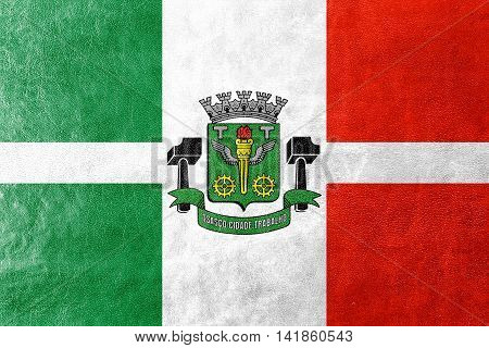 Flag Of Osasco, Brazil, Painted On Leather Texture
