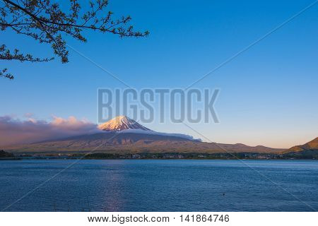 Beautiful Mountain Fuji and  lake in japan for wallpaper