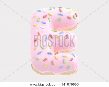 The font in the form of a donut with pink cream and multi-colored candy