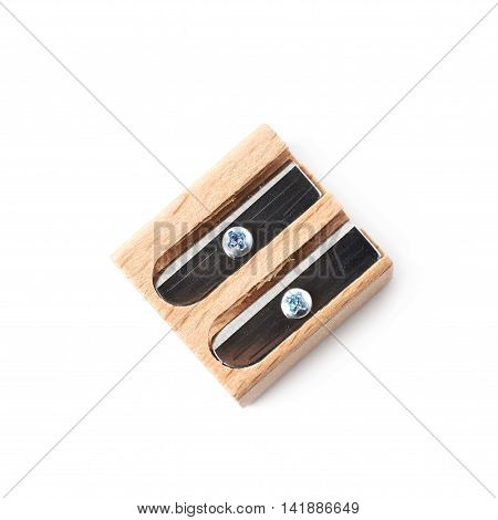 Wooden pencil sharpener isolated over the white background