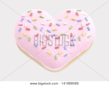 The font in the form of a donut with pink cream and multi-colored candy. 3d rendering