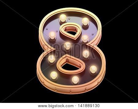 Gold lamp font in the form of signboard. 3d rendering.