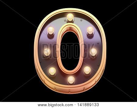 Gold lamp font in the form of signboard. 3d rendering.