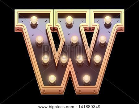Gold lamp font in the form of signboard. 3d rendering.