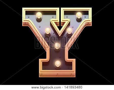 Gold lamp signboard font . 3d rendering