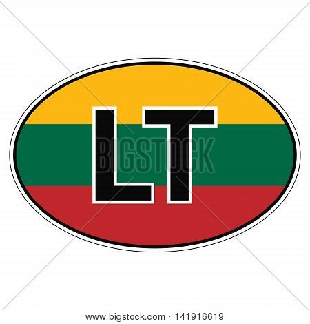 Sticker on car flag of Lithuania with the inscription LT vector for print or website design for language buttons