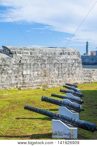 HAVANA CUBA - JULY 18 : The Morro castle in Havana Cuba on July 18 2016. The castle was built by the Spaniards in the years 1589 to 1630
