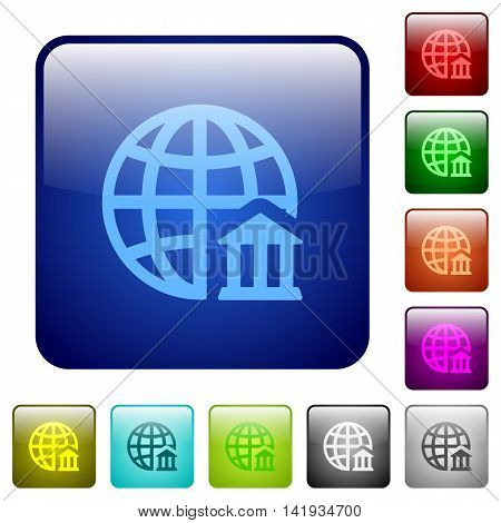 Set of internet banking color glass rounded square buttons
