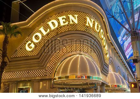 LAS VEGAS - JUNE 18 : The Golden Nugget hotel and casino in downtown Las Vegas on June 18 2016. Golden Nugget is the largest hotel in the downtown area with a total of 2345 rooms.