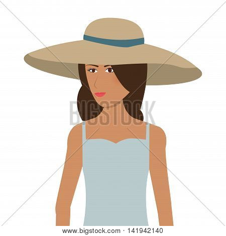 flat design woman with sunhat icon vector illustration