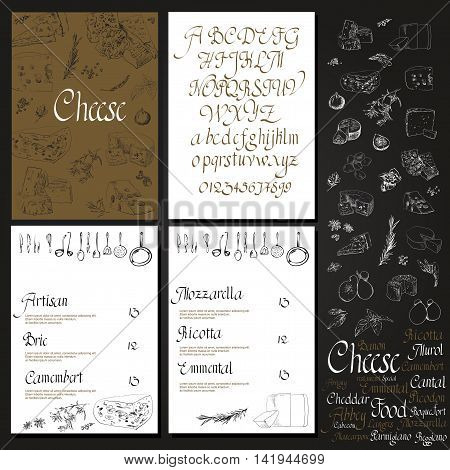 Vector illustrated Set Cheese Menu. Illustrative sorts of cheese