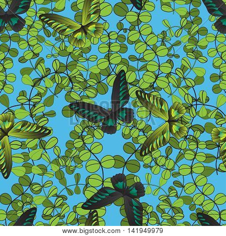 abstract foliar seamless pattern with butterfly. Ecological green design for postrcard, card, textile, wallpapers, packaging and other