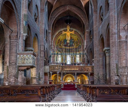 Modena Italy - July 22 2016. Inside of the Metropolitan Cathedral of Santa Maria Assunta e San Geminiano of Modena. Emilia-Romagna. Italy.