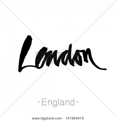 London, England, UK hand-lettering calligraphy. London hand drawn vector stock illustration. Modern brush ink. Isolated on white background.