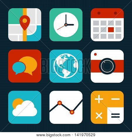 Mobile application icon set flat design vector illustration