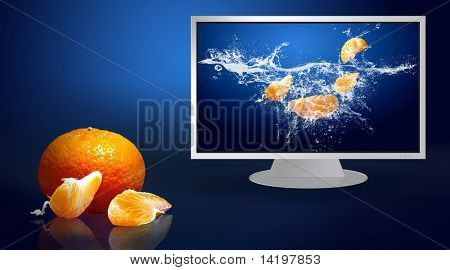 Fruits frais dans de l'eau sur l'écran ACL
