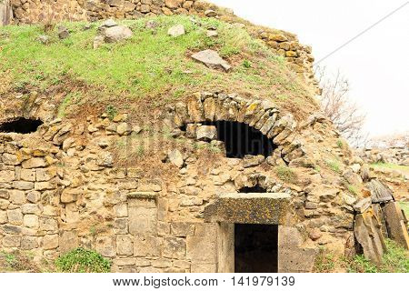 Sacred place at ancient monastery Tatev in the mountains of Armenia. Was founded in year 906. 