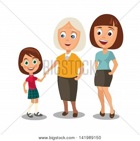 Set generations woman different ages from child to grandmother. Color flar vector illustration isolated on white background