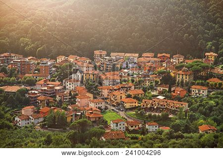 Street With Houses And Cars In A Forest Mountainous Area Town Montecatini Terme In Tuscany In Summer