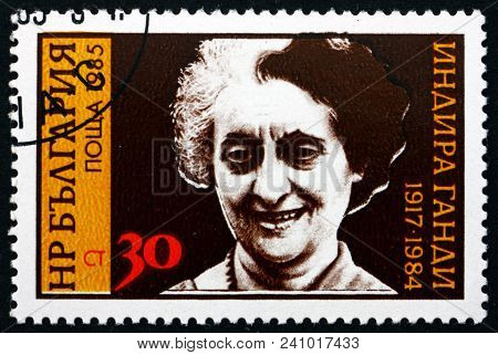 Bulgaria - Circa 1985: A Stamp Printed In Bulgaria Shows Indira Gandhi (1917-1984), Prime Minister O