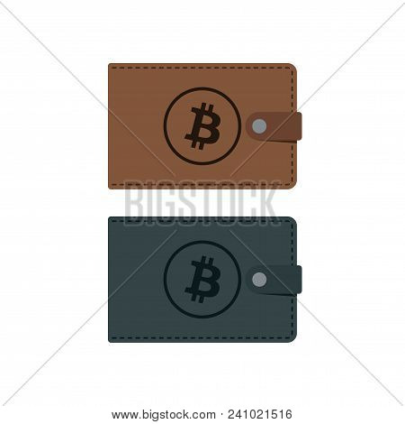 Vector Bitcoin Wallet With Coins, Cryptocurrency In The Wallet. Bitcion Coins In The Wallet Vector I