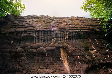 Texture Of The Natural Sandstone Cliff In The Jungle, Phu Sing, Bueng Kan, Thailand