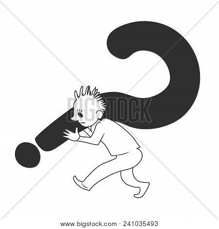 Sad Tired Man Goes And Carries Big Question Mark On His Shoulders. Vector Sketch Image.