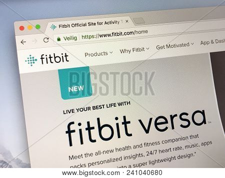 Amsterdam, Netherlands - May 17, 2018: Official Homepage Of Fitbit, A Producer Of  Activity Trackers