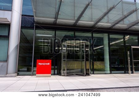 Prague, Czech Republic - May 10 2018: Honeywell Company Logo On Headquarters Building On May 10, 201