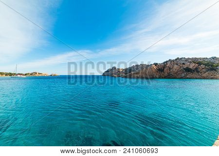 Blue Sea In Spalmatore Beach In La Maddalena. Sardinia, Italy