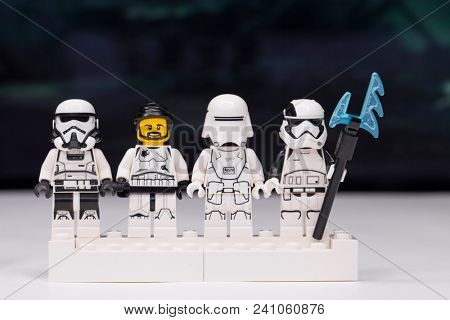RUSSIA, May 16, 2018. Constructor Lego Star Wars. Mini-figures of soldiers of storm troopers from different episodes of the saga