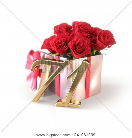 Birthday Concept With Red Roses In Gift Isolated On White Background. 3d Render - Seventy-first Birt