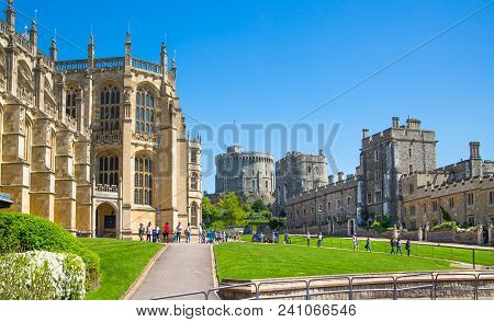 Windsor, Uk - May 5, 2018: Medieval Windsor Castle, Built 1066 By William The Conqueror. Official Re