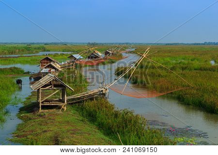 Lift Nets To Catch Fish.  The Tool Used To Catch Fish At Khuan Khanun District  Phatthalung Province