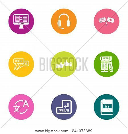 Language School Icons Set. Flat Set Of 9 Language School Vector Icons For Web Isolated On White Back