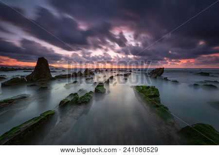 Quiet Before Sunset At Barrika Beach In Bizkaia