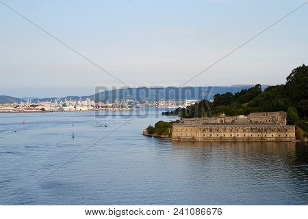 Castel De Palma, Mugardos, Spain, And The Harbor Of Ferrol. Ferrol  Is A City In The Province Of A C