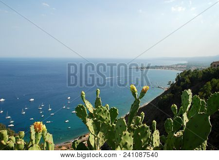 Bay Of Taormina Sicily Italy, View From The Teatro Greco (