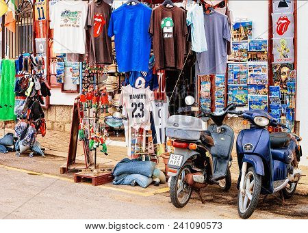 Cefalu, Italy - September 26, 2017: Street Shop With Souvenirs In Cefalu Town, Palermo Region, Sicil