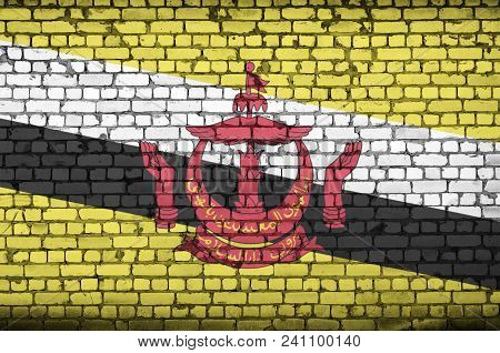 Brunei Darussalam Flag Is Painted Onto An Old Brick Wall