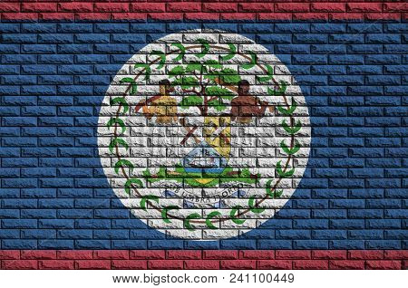 Belize Flag Is Painted Onto An Old Brick Wall