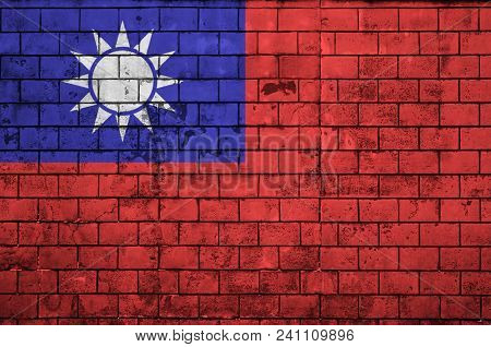 Taiwan Flag Is Painted Onto An Old Brick Wall