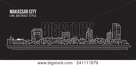 Cityscape Building Line Art Vector Illustration Design - Makassar City