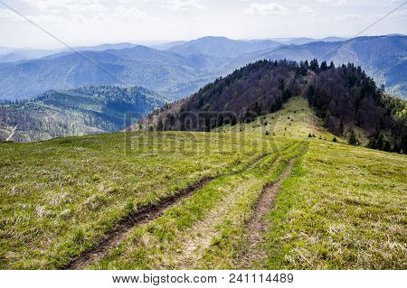 The Pview Of Landscape Of The Carpathian Mountains From Peak Of Parashka Mount, National Park Skolev