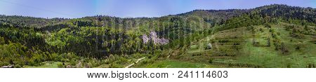 Panorama Of The Place Of Tustan Fortress - A Medieval Cliff-side Fortress-city, Archaeological And N