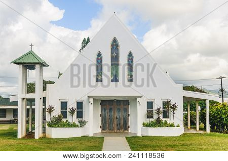 Kapaa, Kauai, Hawaii - May 10-2017: Kapaa First Hawaiian Church On The Island Of Kauai; A Church Of 